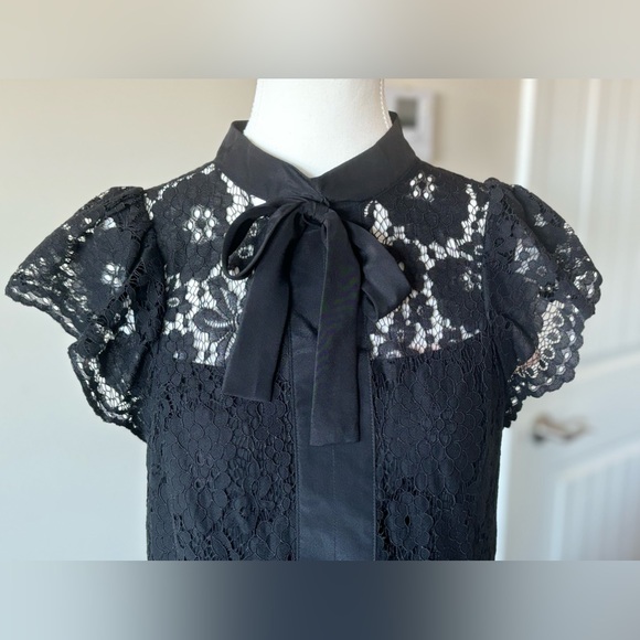 NANETTE LEPORE LACE BOW BLACK DRESS. Flutter Cap Sleeve. Size 4. Beautiful! - Picture 3 of 13